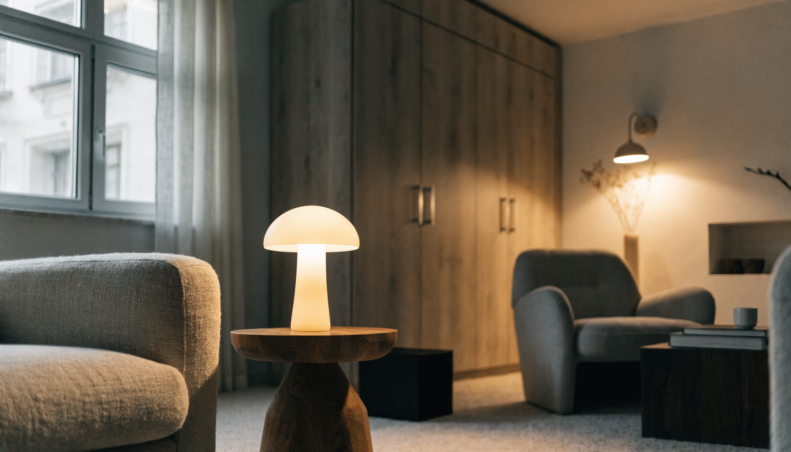 Gemütliches Wohnzimmer mit warmer LED-Ambientebeleuchtung am Abend