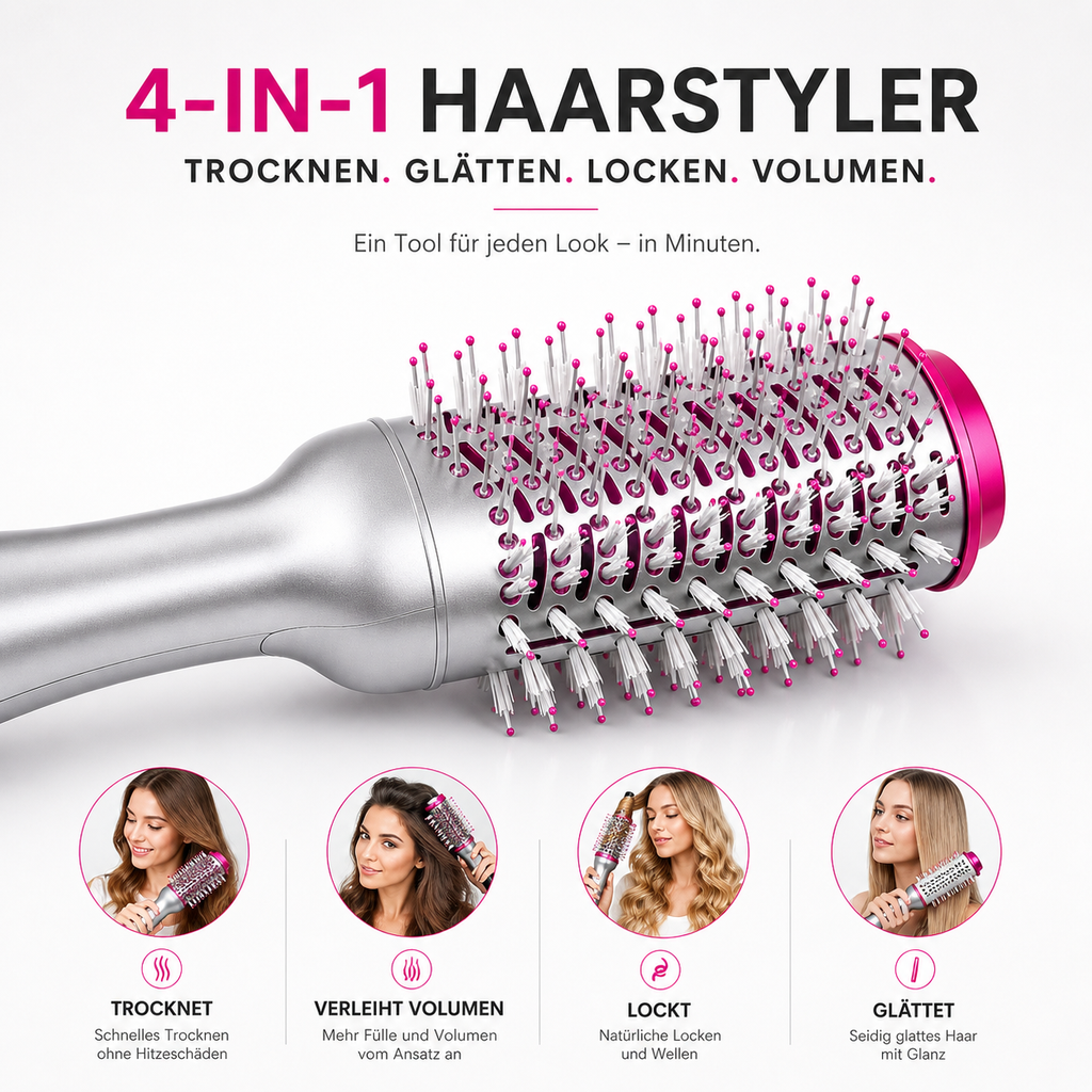 4-in-1 Heißluftbürste – Trocknen & Glätten