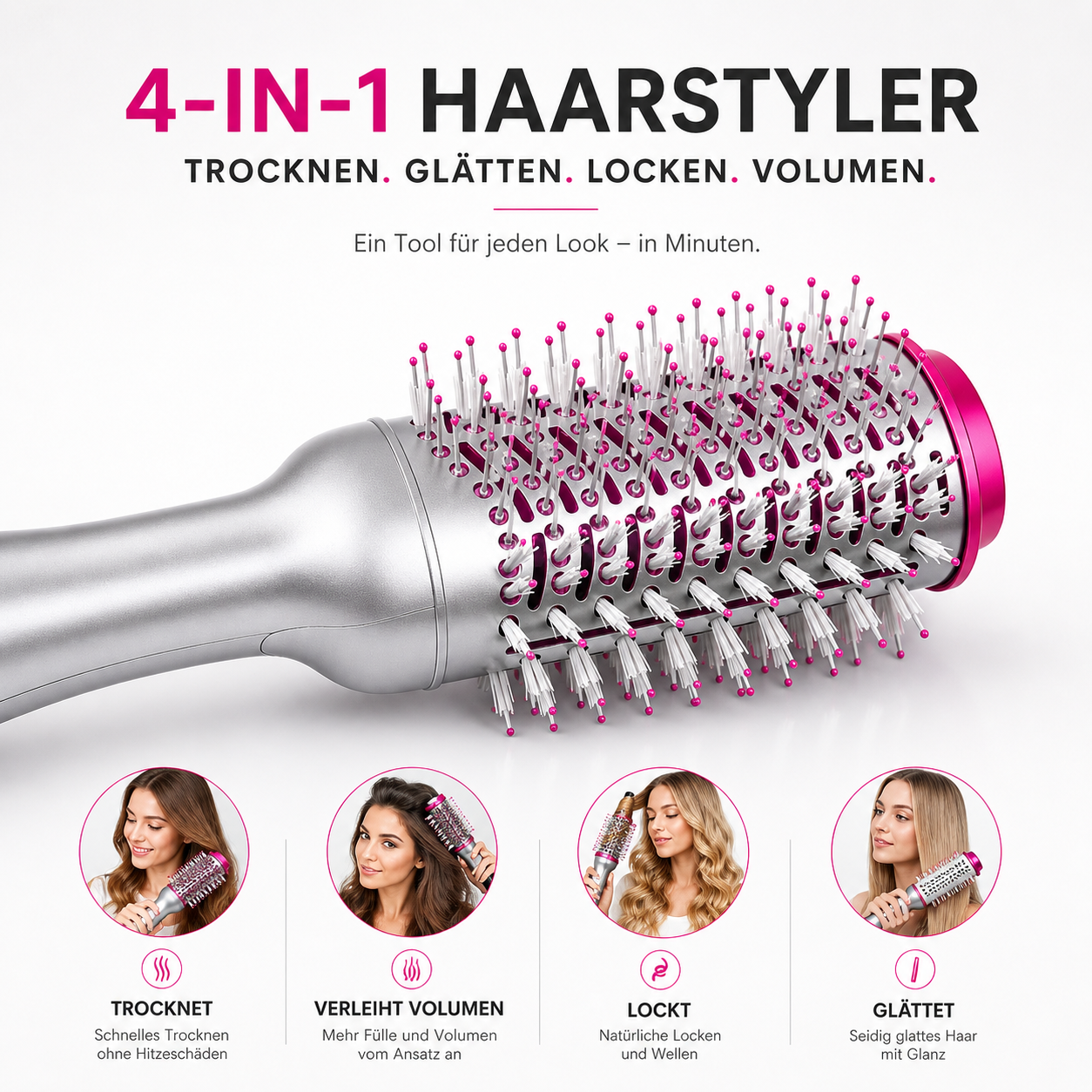 4-in-1 Heißluftbürste – Trocknen & Glätten