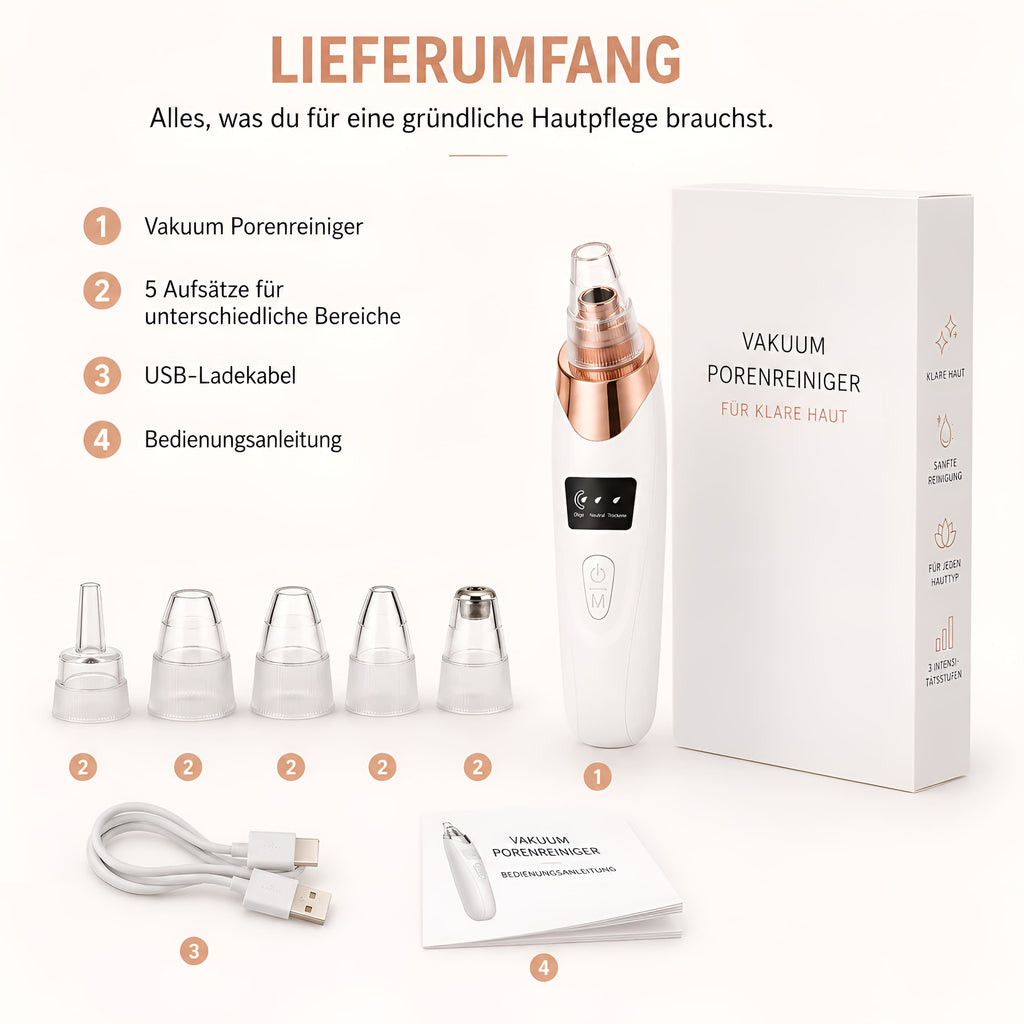 Vakuum Porenreiniger – 5 Aufsätze, 3 Stufen
