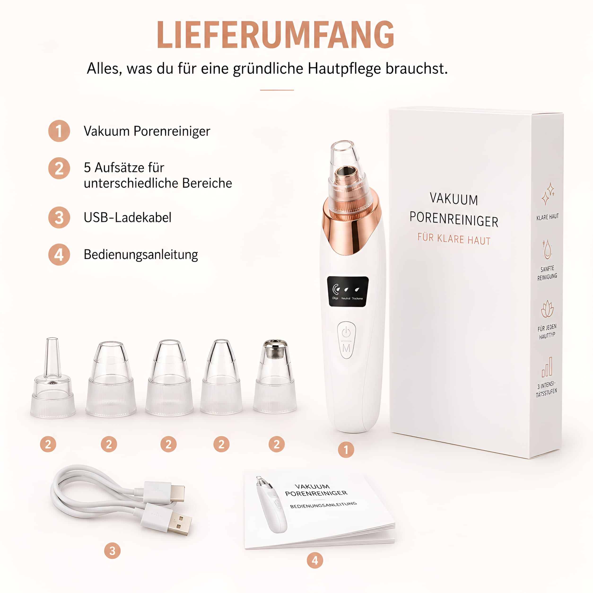 Vakuum Porenreiniger – 5 Aufsätze, 3 Stufen