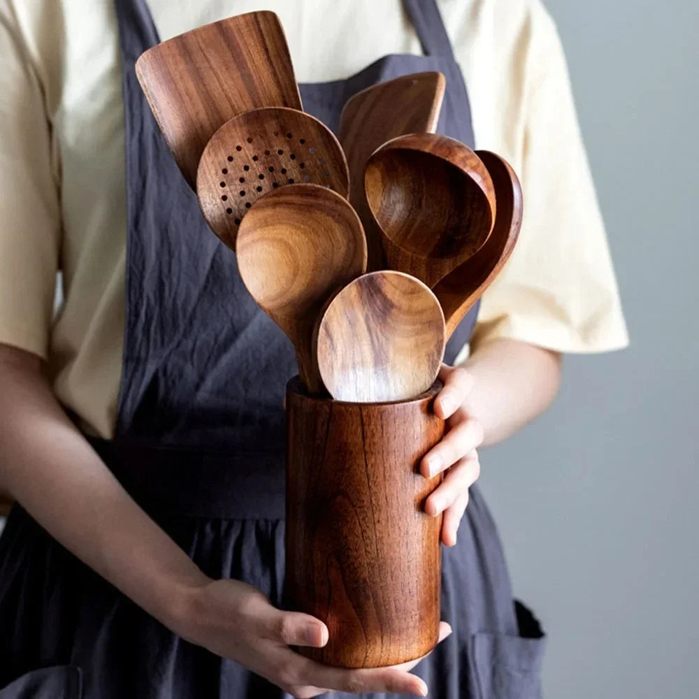 Kitchen set made of natural teak wood
