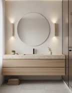 Travertin-Wandleuchte Walnussfuß beige – moderne Wandlampe für Bad, Flur & Wohnzimmer