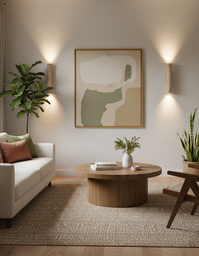 Travertin-Wandleuchte Walnussfuß beige – moderne Wandlampe für Bad, Flur & Wohnzimmer