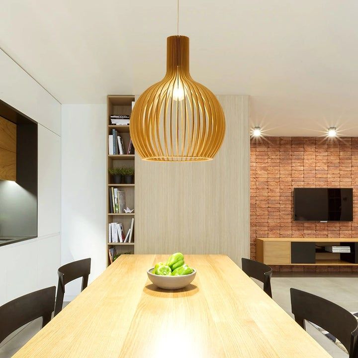 Handgefertigte Holz-Hängeleuchte – Natürliche Skandinavische Pendelleuchte aus Massivholz für Esszimmer, Küche & Wohnzimmer, höhenverstellbar
