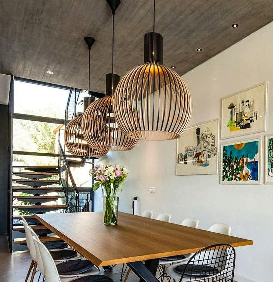 Handgefertigte Holz-Hängeleuchte – Natürliche Skandinavische Pendelleuchte aus Massivholz für Esszimmer, Küche & Wohnzimmer, höhenverstellbar