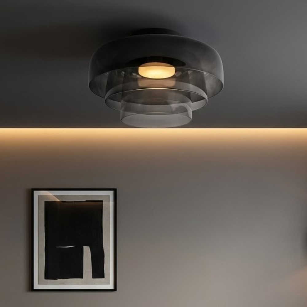 Deckenleuchte aus Rauchglas mit integriertem LED, dimmbar, im minimalistischen Stil