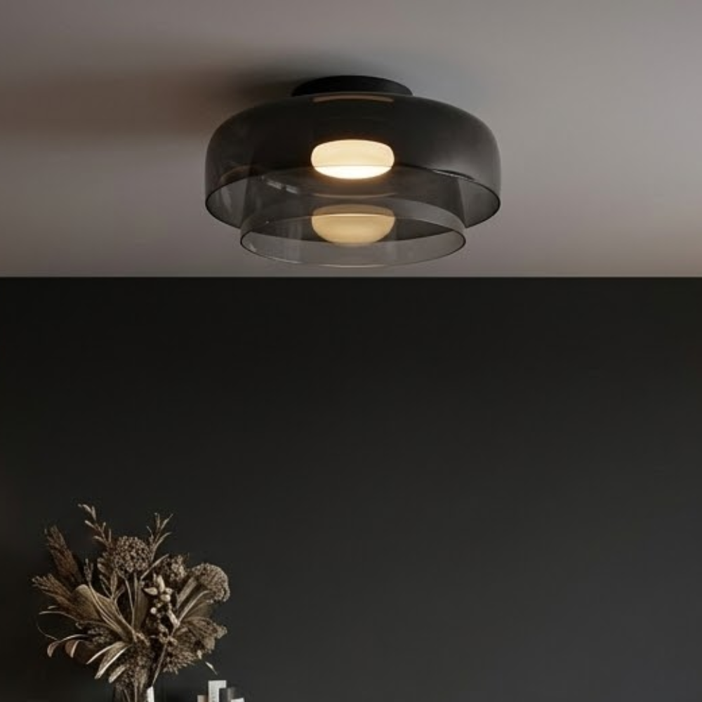 Deckenleuchte aus Rauchglas mit integriertem LED, dimmbar, im minimalistischen Stil