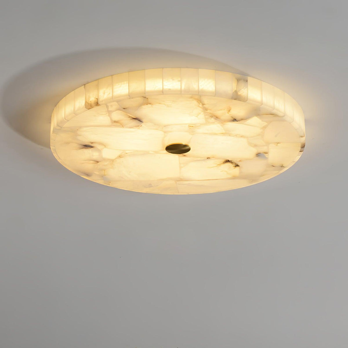 Alabaster-Deckenleuchte Weiß & Gold – elegante Deckenlampe fürs Wohnzimmer, Esszimmer & Flur