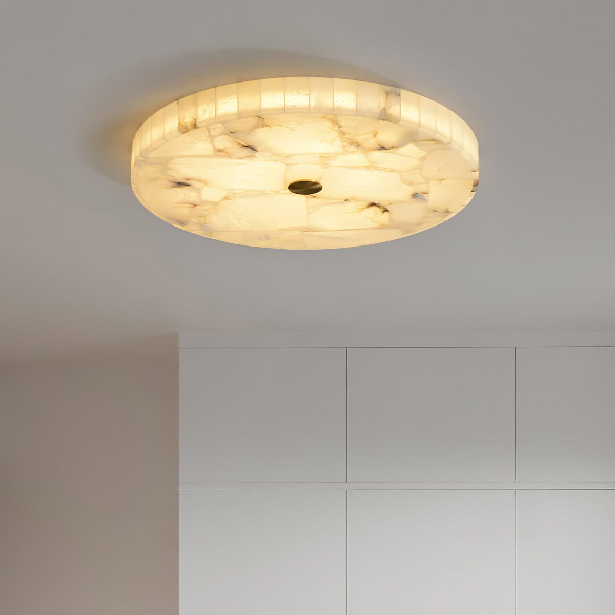 Alabaster-Deckenleuchte Weiß & Gold – elegante Deckenlampe fürs Wohnzimmer, Esszimmer & Flur