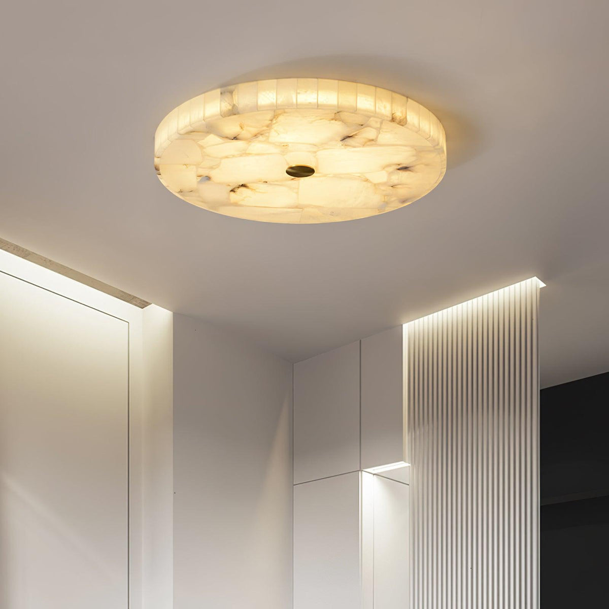 Alabaster-Deckenleuchte Weiß & Gold – elegante Deckenlampe fürs Wohnzimmer, Esszimmer & Flur