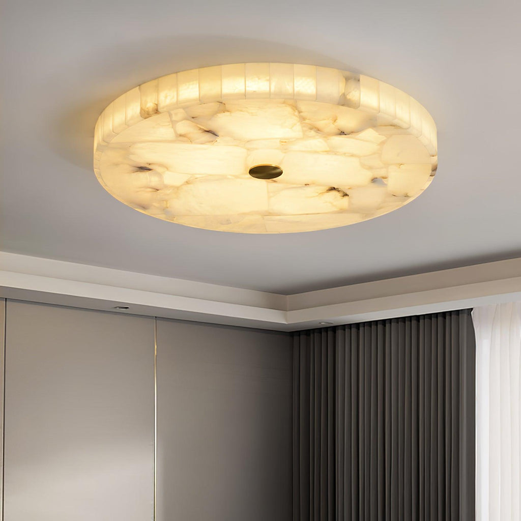 Alabaster-Deckenleuchte Weiß & Gold – elegante Deckenlampe fürs Wohnzimmer, Esszimmer & Flur