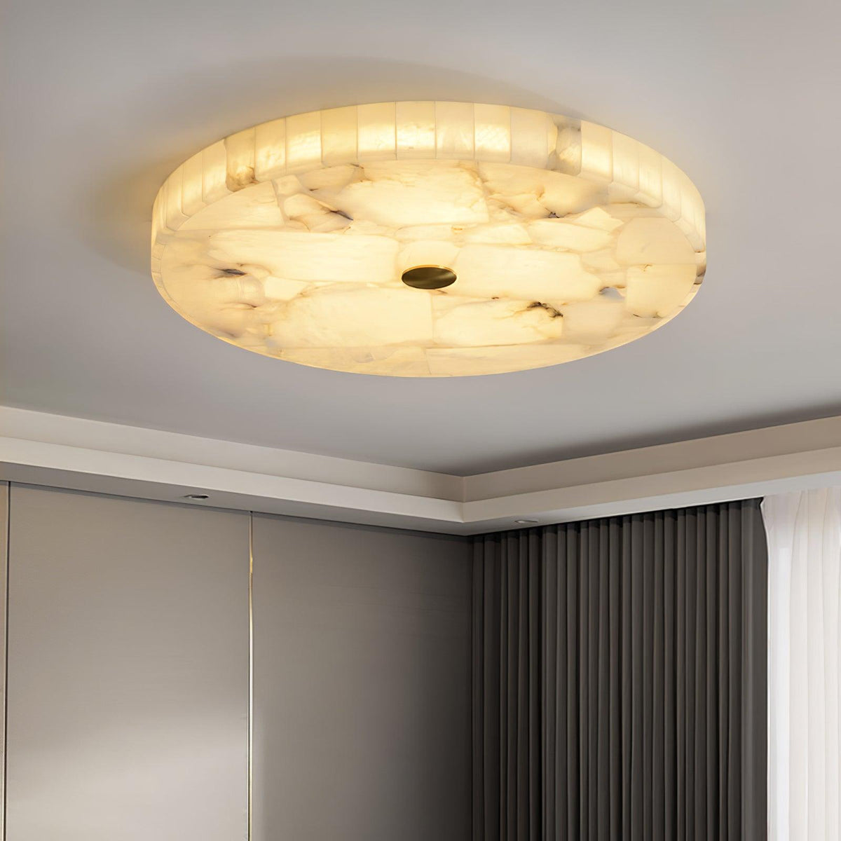 Alabaster-Deckenleuchte Weiß & Gold – elegante Deckenlampe fürs Wohnzimmer, Esszimmer & Flur