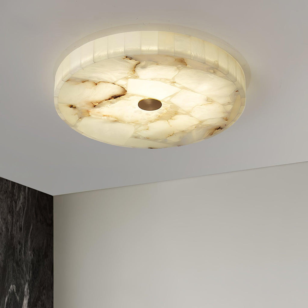 Alabaster-Deckenleuchte Weiß & Gold – elegante Deckenlampe fürs Wohnzimmer, Esszimmer & Flur