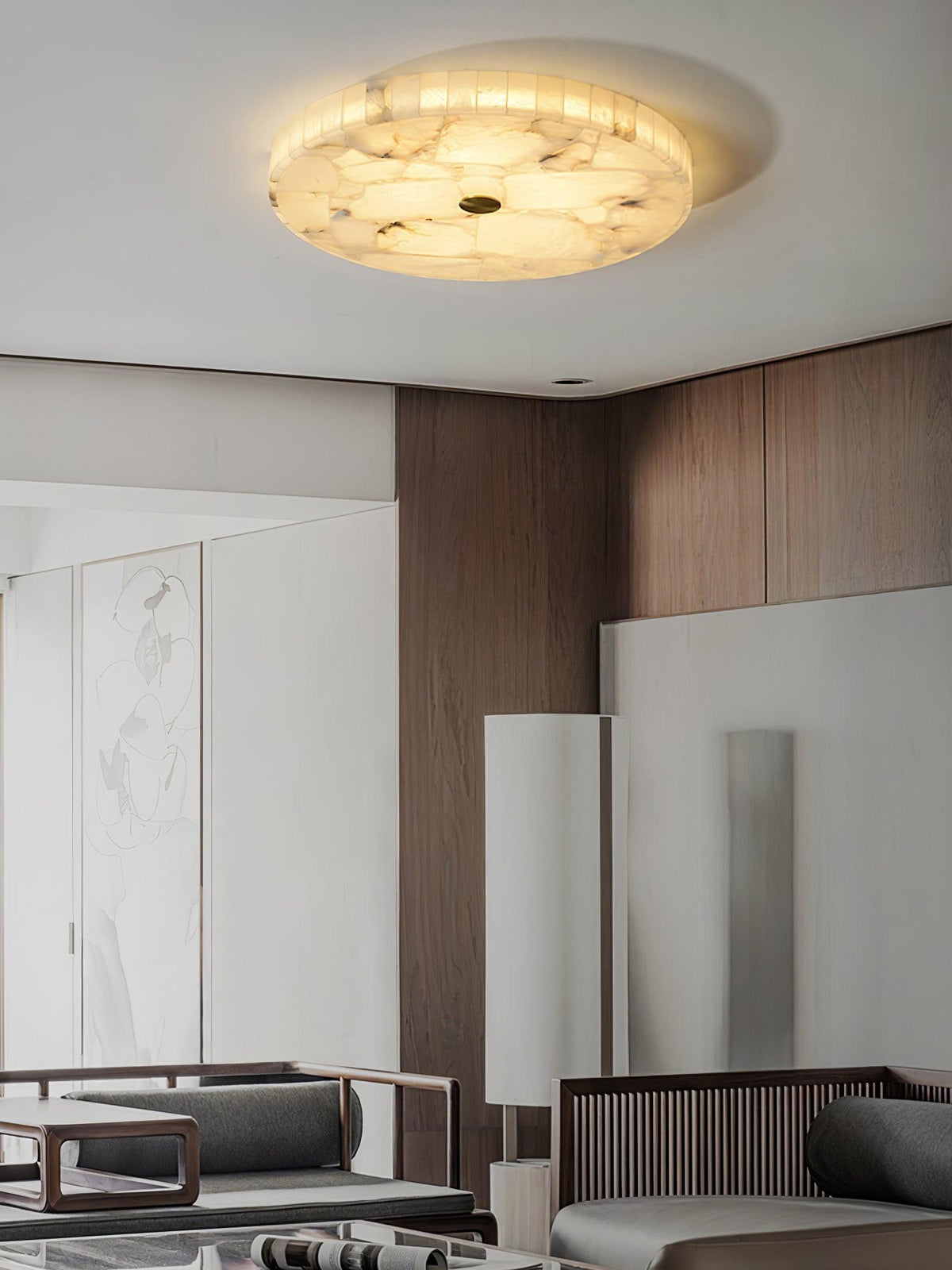 Alabaster-Deckenleuchte Weiß & Gold – elegante Deckenlampe fürs Wohnzimmer, Esszimmer & Flur