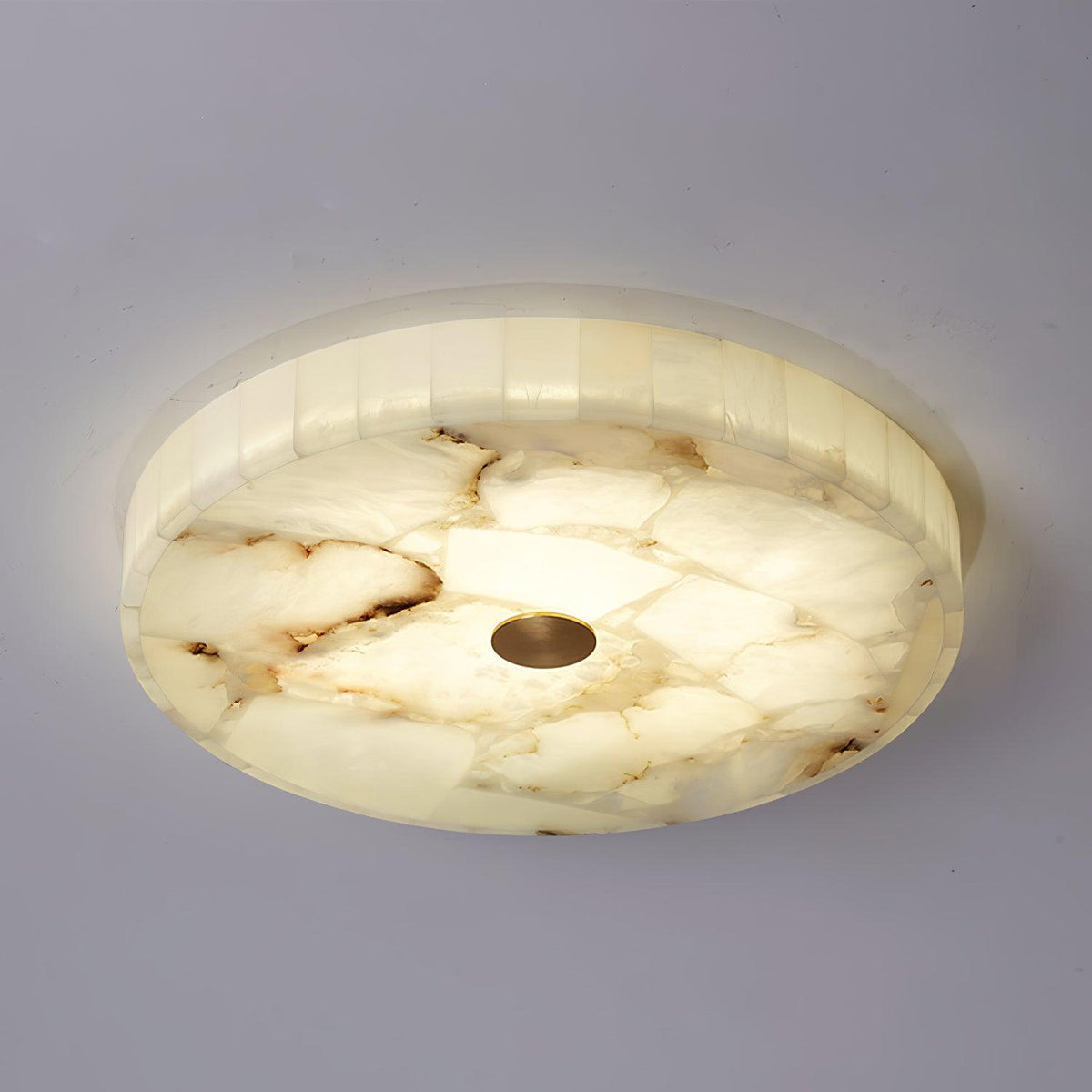 Alabaster-Deckenleuchte Weiß & Gold – elegante Deckenlampe fürs Wohnzimmer, Esszimmer & Flur