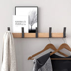 Nordische Wandgarderobe mit 5 verstellbaren Doppelhaken – Garderobenhaken aus Gummibaumholz & Aluminium in Schwarz & Holzoptik für Flur & Schlafzimmer
