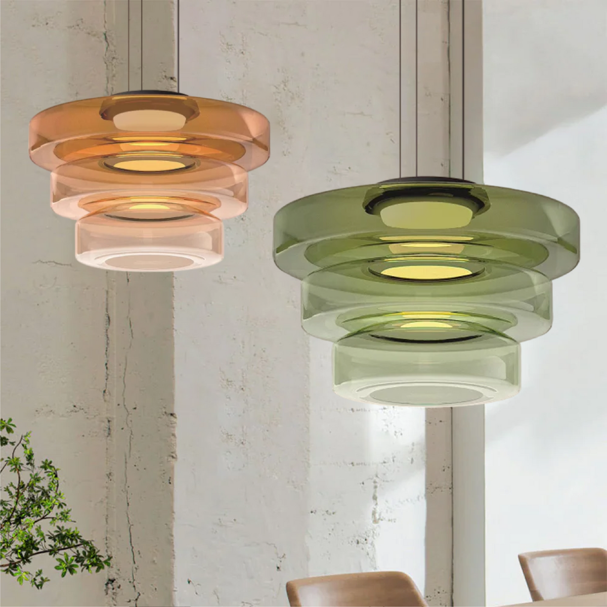 Glas-Pendelleuchte im Bauhaus-Stil – Moderne Hängelampe aus geschichtetem Glas für Küche, Esszimmer & Wohnzimmer, mehrere Größen