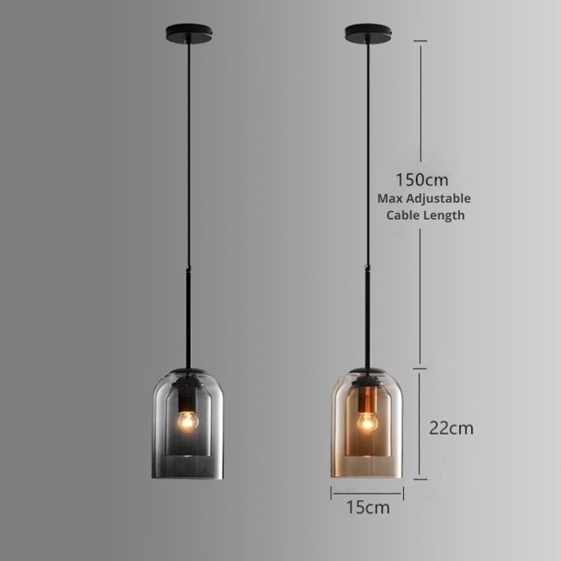 Glas-Pendelleuchte Nordisches Design – Moderne Hängeleuchte aus Farbglas mit Eisenbeschlägen für Küche, Esszimmer & Wohnzimmer, höhenverstellbar