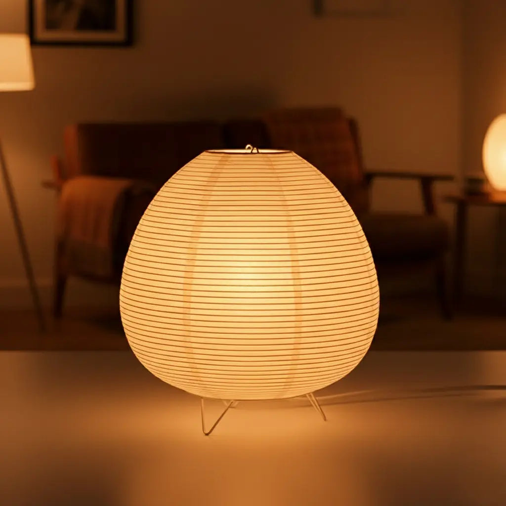 Japandi Reispapier-Nachttischlampe Dreibein – Tischlampe für Schlafzimmer & Wohnzimmer