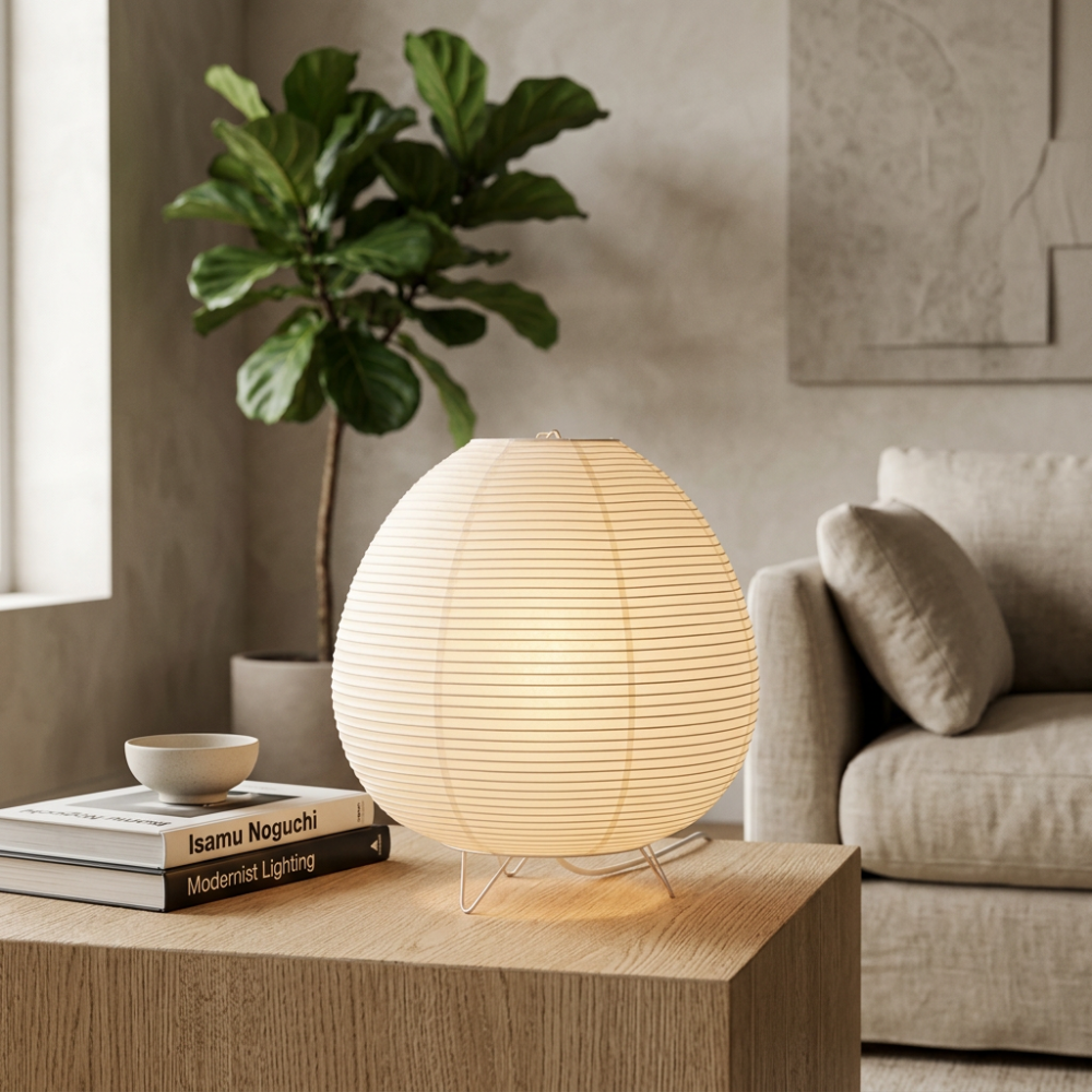 Japandi Reispapier-Nachttischlampe Dreibein – Tischlampe für Schlafzimmer & Wohnzimmer