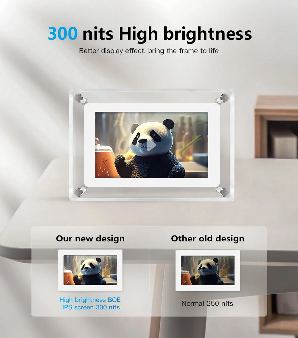 ClearFrame Acryl Digitaler Bilderrahmen mit IPS HD-Display – Tragbarer Elektronischer Fotorahmen mit Akku für Fotos, Videos & Musik | Ideales Geschenk