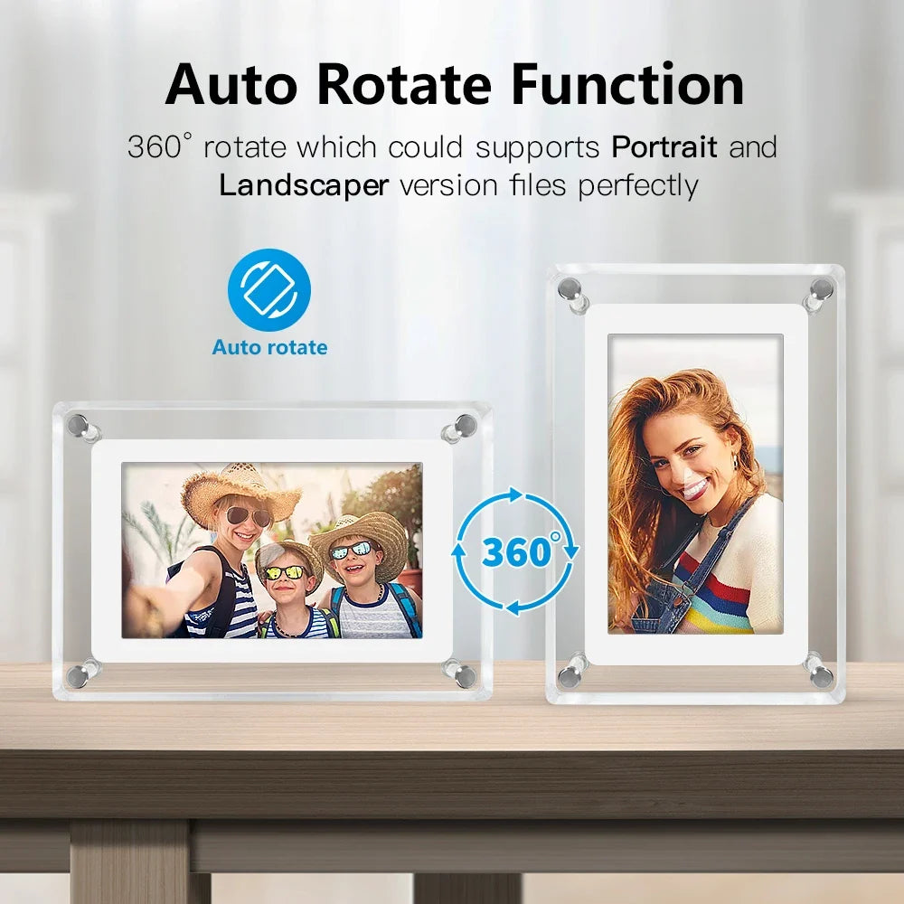 ClearFrame Acryl Digitaler Bilderrahmen mit IPS HD-Display – Tragbarer Elektronischer Fotorahmen mit Akku für Fotos, Videos & Musik | Ideales Geschenk