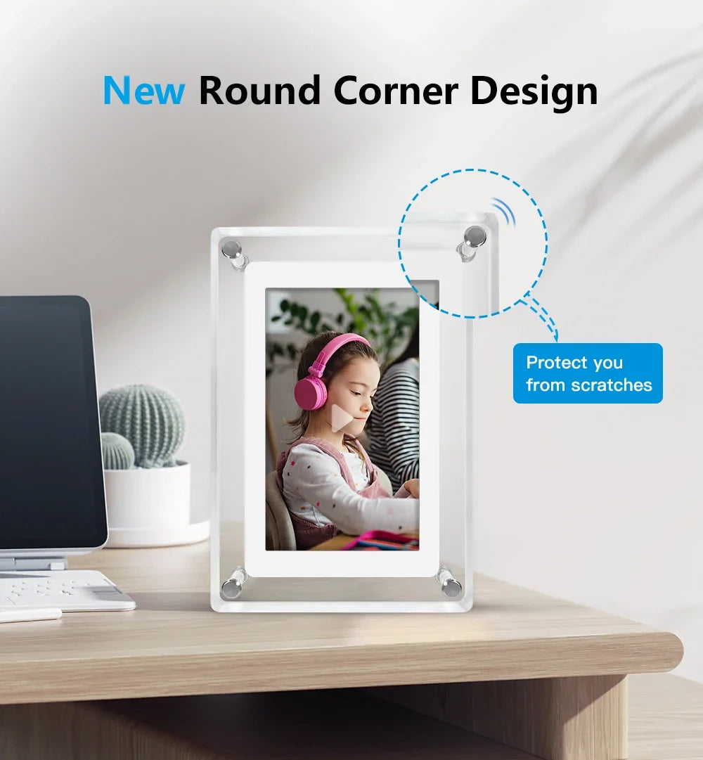 ClearFrame Acryl Digitaler Bilderrahmen mit IPS HD-Display – Tragbarer Elektronischer Fotorahmen mit Akku für Fotos, Videos & Musik | Ideales Geschenk