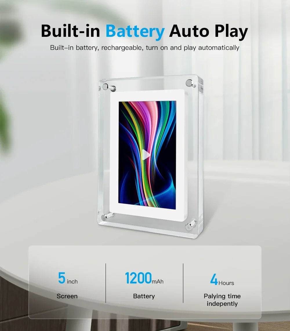 ClearFrame Acryl Digitaler Bilderrahmen mit IPS HD-Display – Tragbarer Elektronischer Fotorahmen mit Akku für Fotos, Videos & Musik | Ideales Geschenk