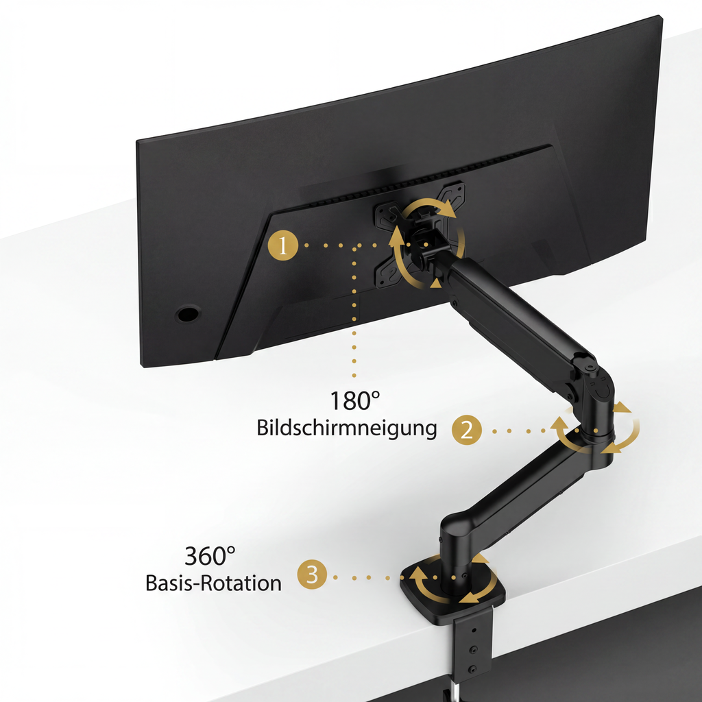 Monitor-Arm Schreibtisch – Ergonomischer Einzelmonitor 
Halterung verstellbar | Homeoffice Büro VESA 75x75 100x100