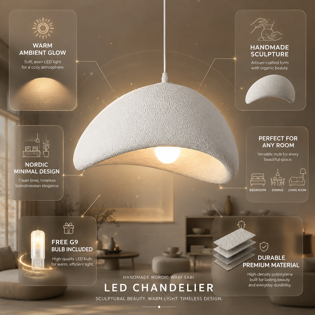Zenith Glow LED-Kronleuchter – Moderne Deckenleuchte im Nordischen Wabi-Sabi-Design, handgefertigt für Wohnzimmer, Esszimmer & Schlafzimmer