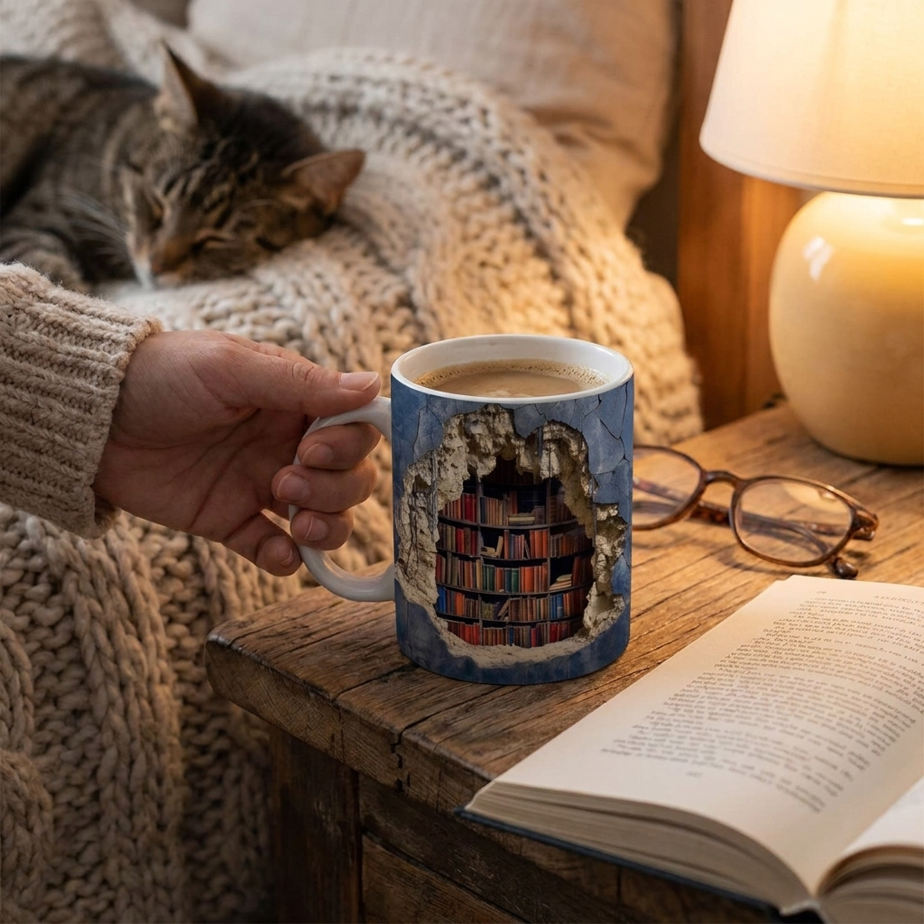 3D Library Bookshelf Mug