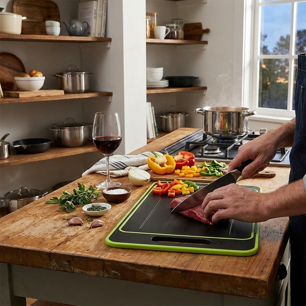 4-in-1 Cutting Board with Thawing Tray and Knife Sharpener
