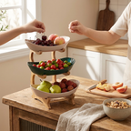 Multi-tiered wooden fruit bowl