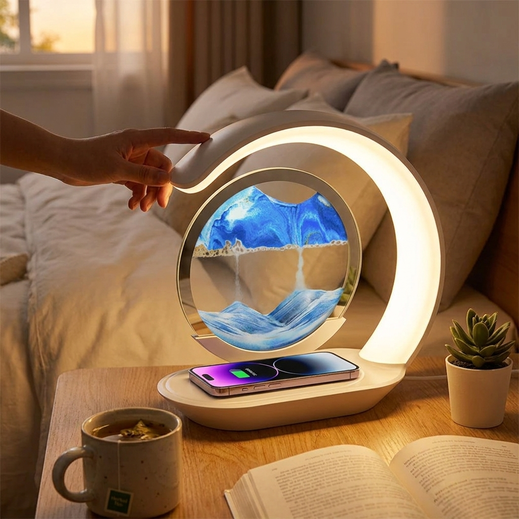 3D Sand Art Table Lamp with Wireless Charger