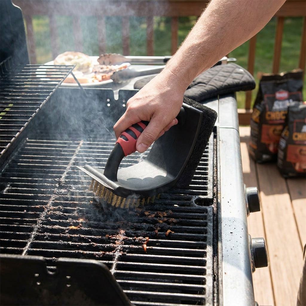 3 in 1 Grill Brush with Brass Bristles and Scraper