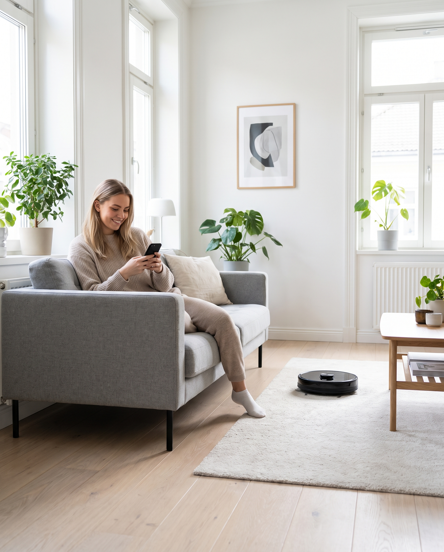 Saugroboter App Steuerung im Wohnzimmer