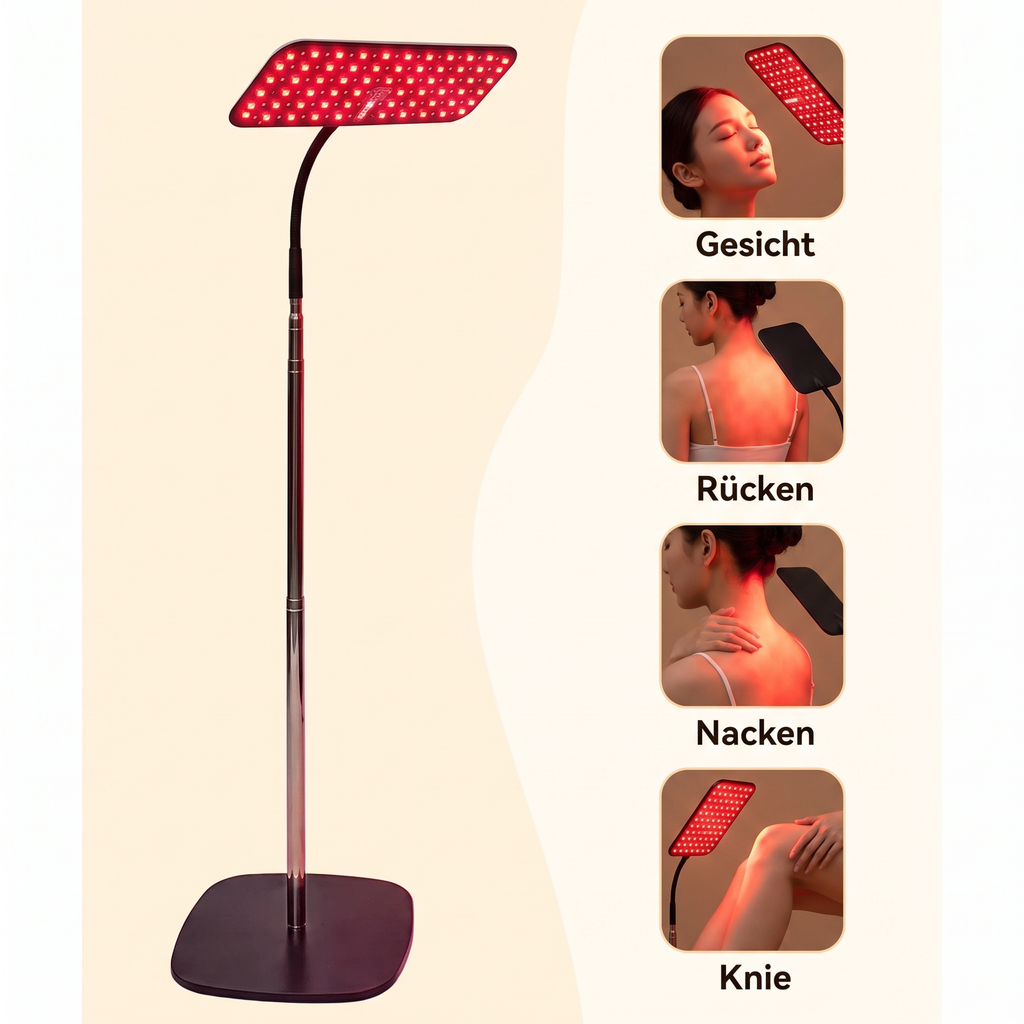 Nuvelo Rotlichttherapie Standleuchte Anwendungsbereiche Gesicht Ruecken Nacken Knie