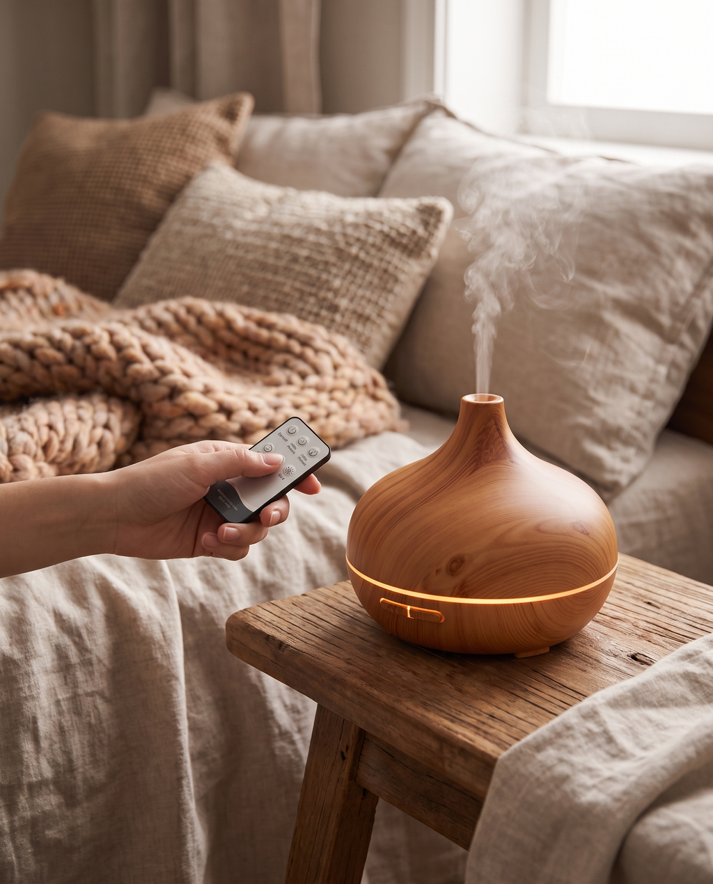 Aroma Diffusor mit Fernbedienung im Wohnzimmer