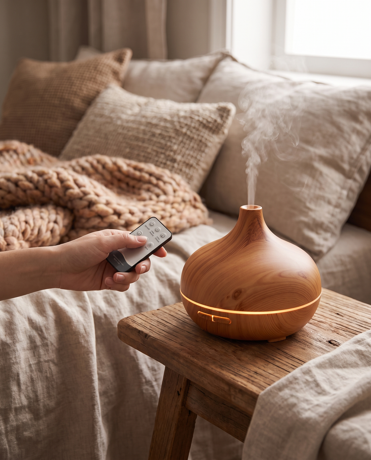 Aroma Diffusor mit Fernbedienung im Wohnzimmer