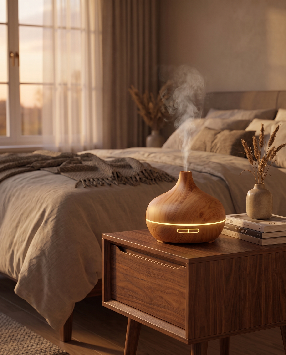 Holzmaserung Aroma Diffusor im Schlafzimmer