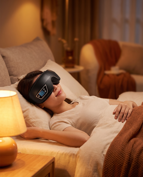 6D Smart Augenmassagegerät entspannt im Bett