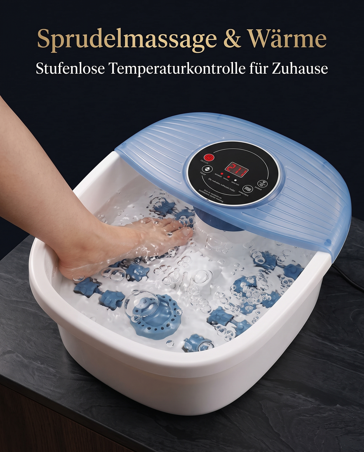 Fußsprudelbad - Sprudelmassage und Wärme, stufenlose Temperaturkontrolle