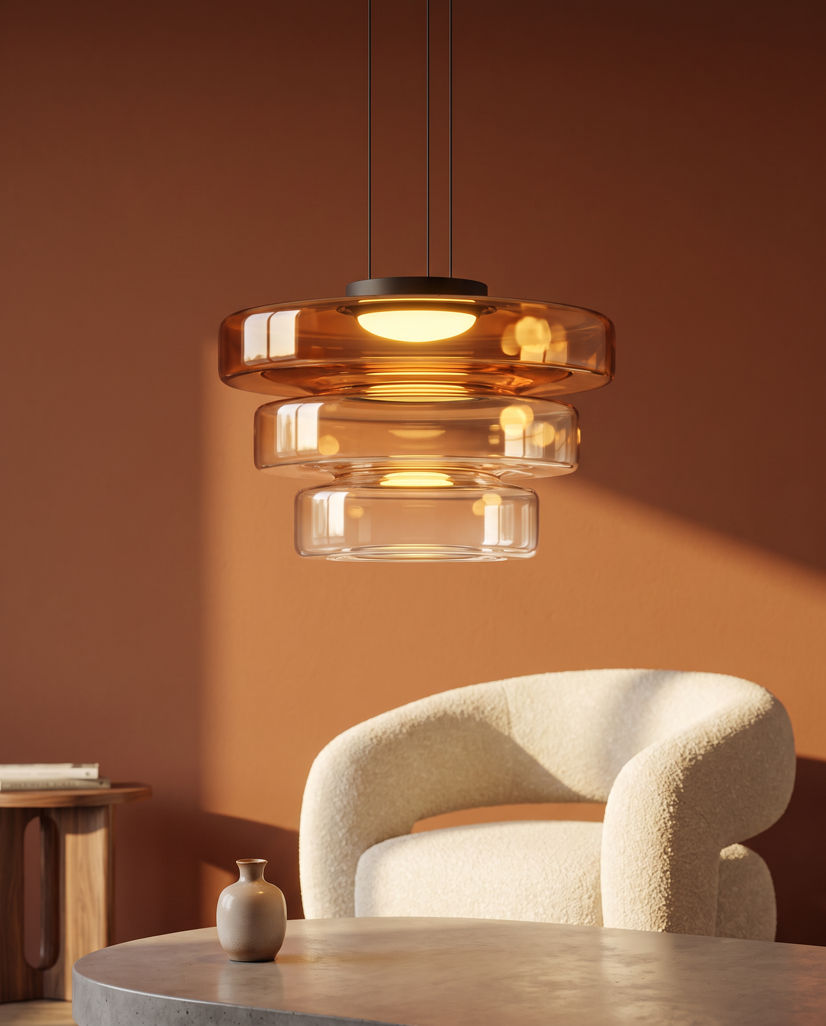 Glas-Pendelleuchte im Bauhaus-Stil – Moderne Hängelampe aus geschichtetem Glas für Küche, Esszimmer & Wohnzimmer, mehrere Größen