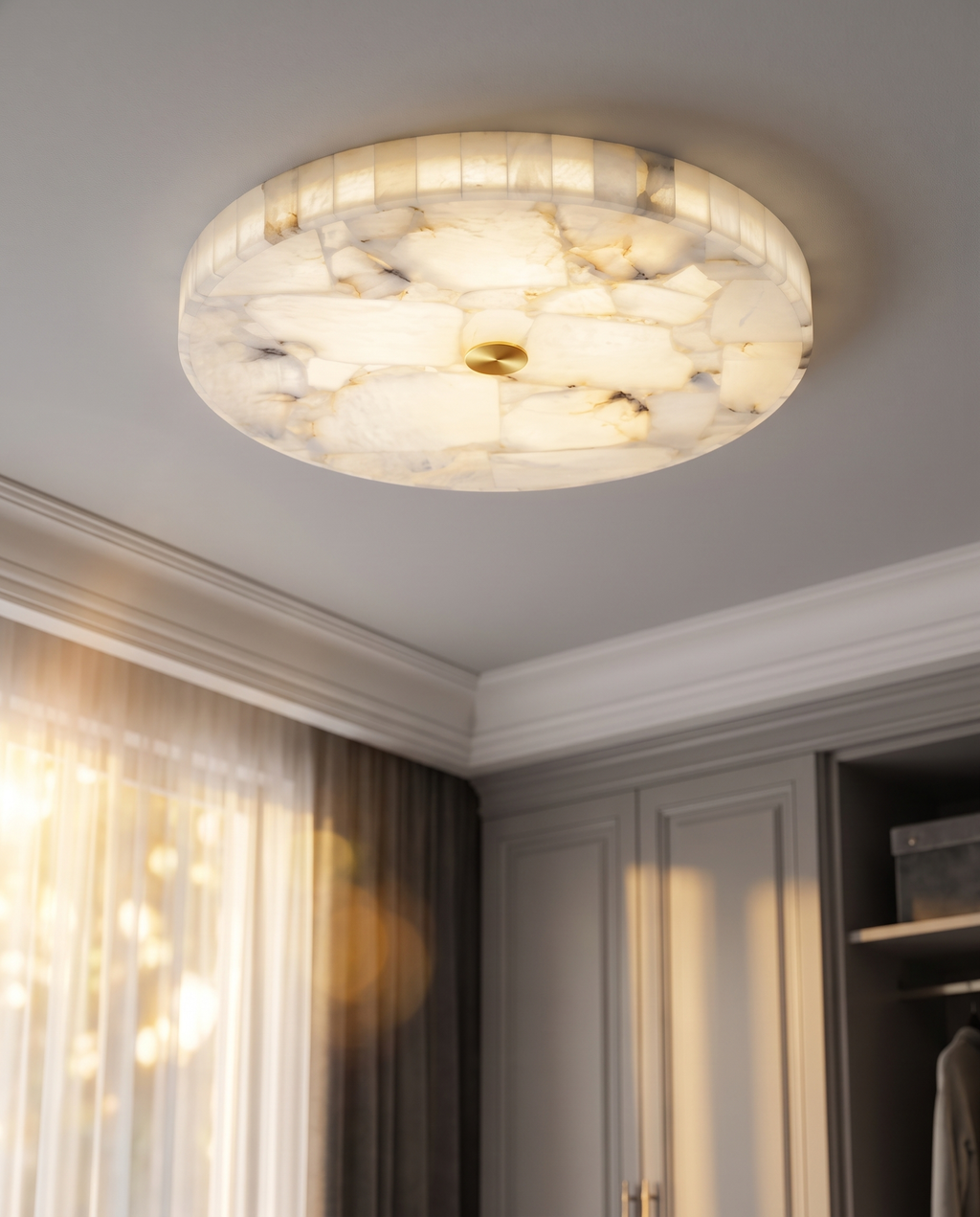 Alabaster-Deckenleuchte Weiß & Gold – elegante Deckenlampe fürs Wohnzimmer, Esszimmer & Flur