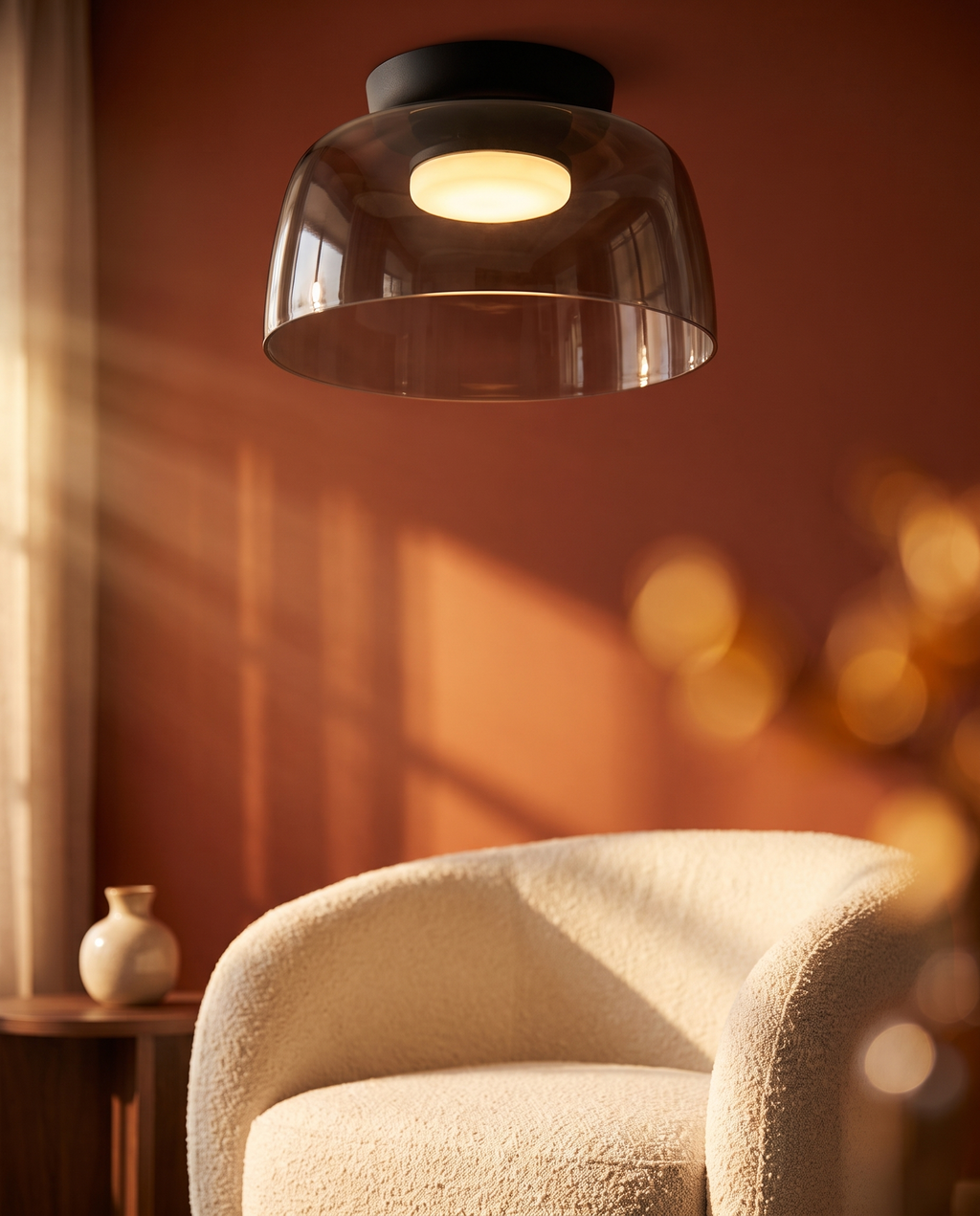 Deckenleuchte aus Rauchglas mit integriertem LED, dimmbar, im minimalistischen Stil