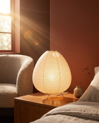 Japandi Reispapier-Nachttischlampe Dreibein – Tischlampe für Schlafzimmer & Wohnzimmer