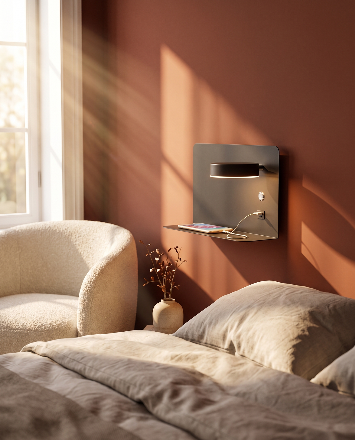 LED-Wandlampe mit USB-Ladeanschluss – Verstellbare Leselampe fürs Bett, Schwarz oder Weiß