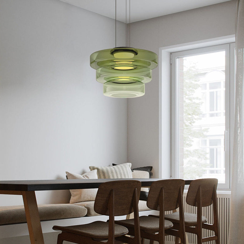 Glas-Pendelleuchte im Bauhaus-Stil – Moderne Hängelampe aus geschichtetem Glas für Küche, Esszimmer & Wohnzimmer, mehrere Größen
