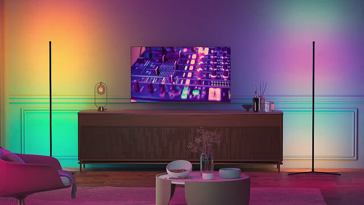 RGB Eck-Stehleuchte Smart mit App-Steuerung & Musiksynchronisation – 16 Mio. Farben Ambiente-Beleuchtung, LED Cornerlight für Wohnzimmer